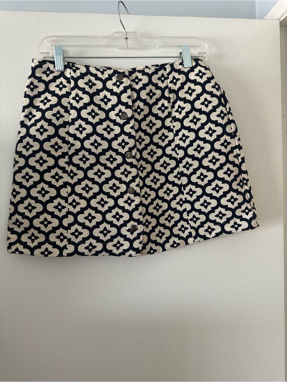 Topshop Black and Cream Geometric Button-Front Mini Skirt